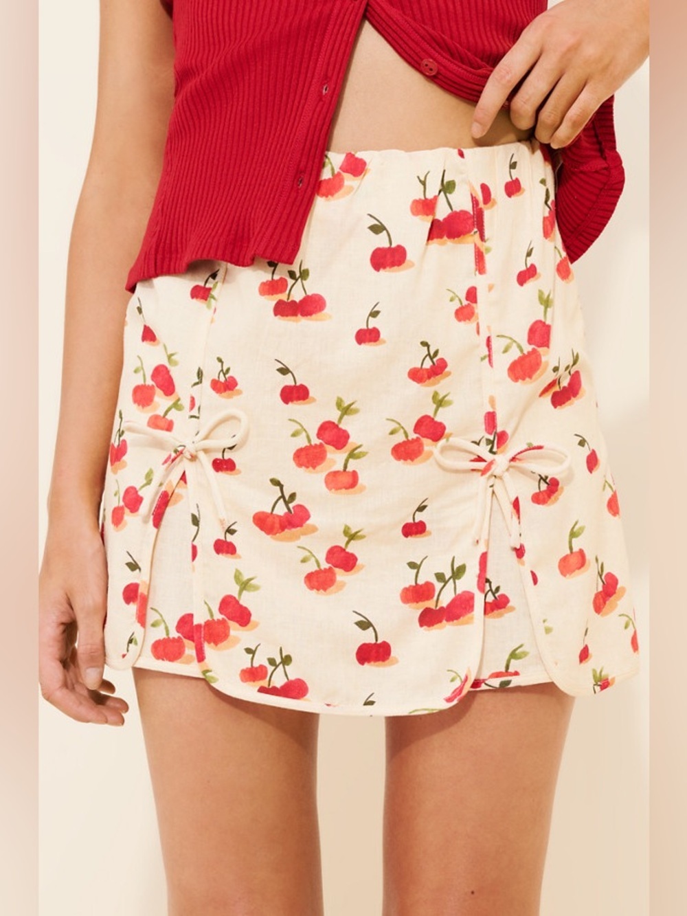 Farm Rio x Anthropologie Cherry Linen Blend Skort